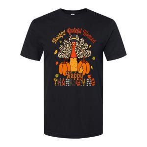 Thankful Grateful Blessed Thanksgiving Turkey Leopard Print Softstyle CVC T-Shirt