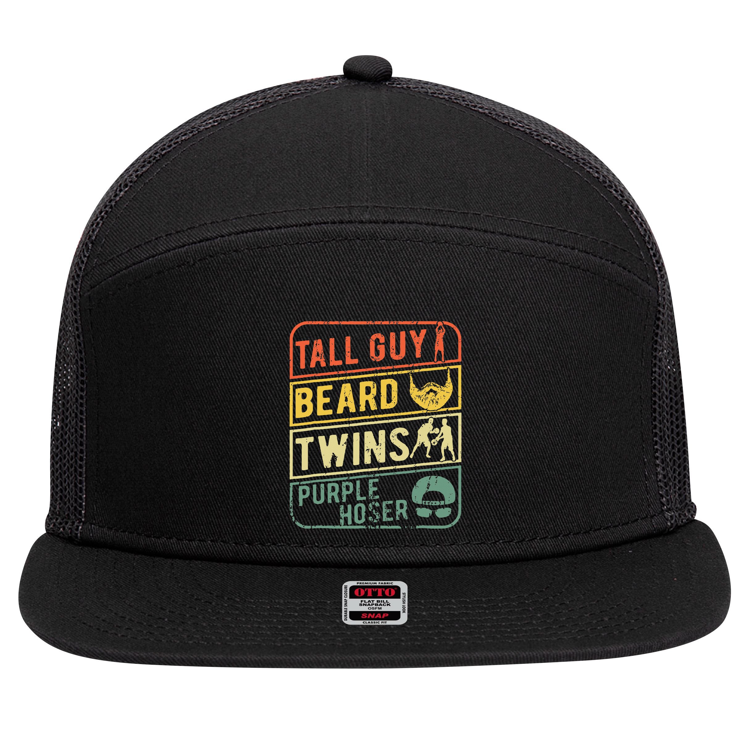 Tall Guy Beard Twins Purple Hoser 7 Panel Mesh Trucker Snapback Hat
