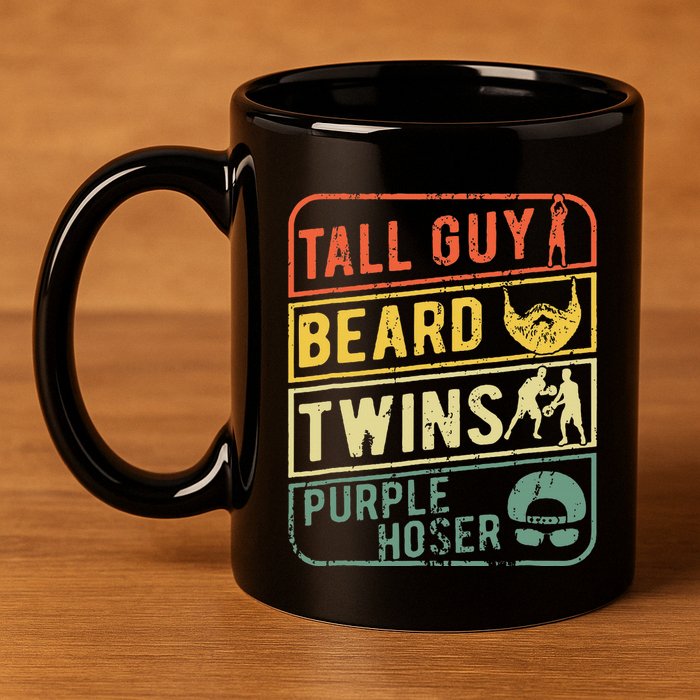 Tall Guy Beard Twins Purple Hoser 11oz C Handle Ceramic Mug