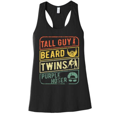 Tall Guy Beard Twins Purple Hoser Women's Racerback Tank