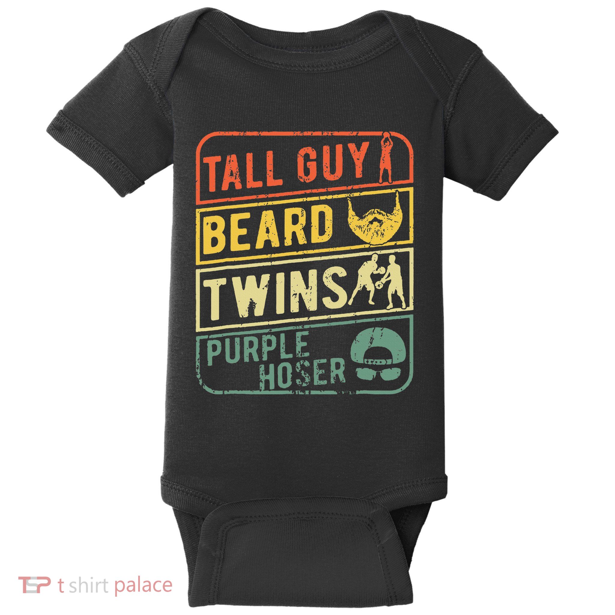 Tall Guy Beard Twins Purple Hoser Baby Bodysuit