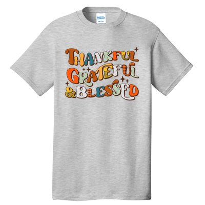 Thankful Grateful Blessed Leopard Pumpkin Fall Thanksgiving Tall T-Shirt