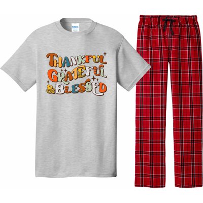 Thankful Grateful Blessed Leopard Pumpkin Fall Thanksgiving Pajama Set