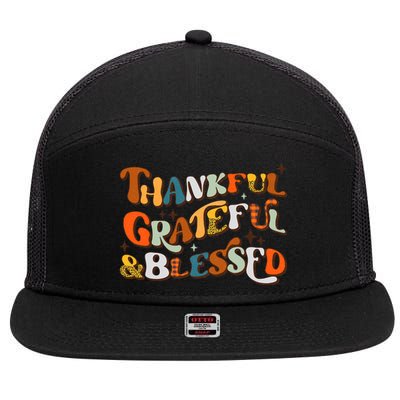 Thankful Grateful Blessed Leopard Pumpkin Fall Thanksgiving 7 Panel Mesh Trucker Snapback Hat