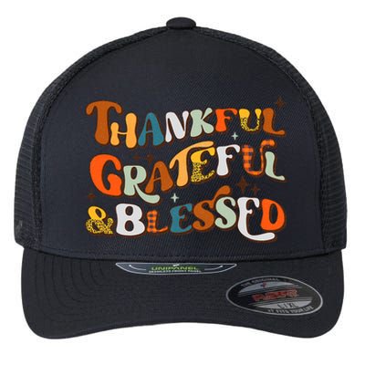 Thankful Grateful Blessed Leopard Pumpkin Fall Thanksgiving Flexfit Unipanel Trucker Cap