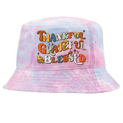 Thankful Grateful Blessed Leopard Pumpkin Fall Thanksgiving Tie-Dyed Bucket Hat