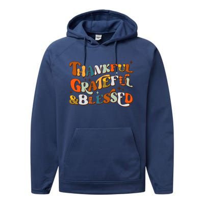 Thankful Grateful Blessed Leopard Pumpkin Fall Thanksgiving Performance Fleece Hoodie