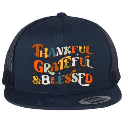 Thankful Grateful Blessed Leopard Pumpkin Fall Thanksgiving Flat Bill Trucker Hat