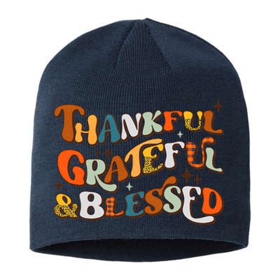 Thankful Grateful Blessed Leopard Pumpkin Fall Thanksgiving Sustainable Beanie