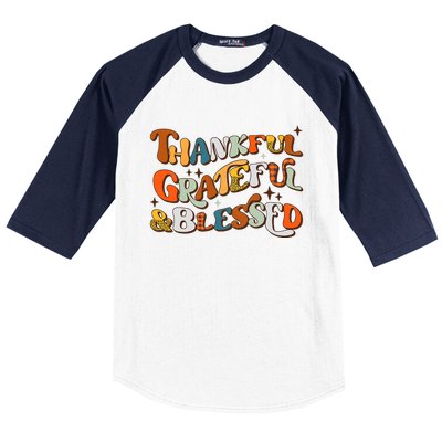 Thankful Grateful Blessed Leopard Pumpkin Fall Thanksgiving Baseball Sleeve Shirt