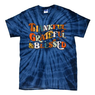 Thankful Grateful Blessed Leopard Pumpkin Fall Thanksgiving Tie-Dye T-Shirt