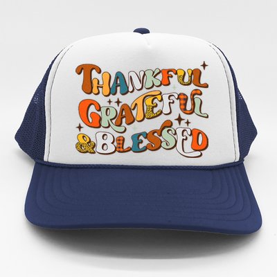 Thankful Grateful Blessed Leopard Pumpkin Fall Thanksgiving Trucker Hat