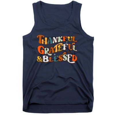 Thankful Grateful Blessed Leopard Pumpkin Fall Thanksgiving Tank Top