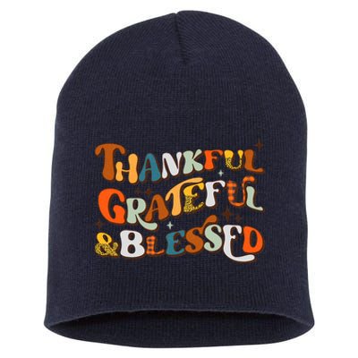 Thankful Grateful Blessed Leopard Pumpkin Fall Thanksgiving Short Acrylic Beanie