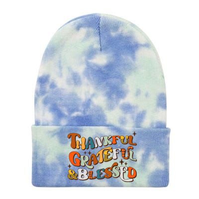 Thankful Grateful Blessed Leopard Pumpkin Fall Thanksgiving Tie Dye 12in Knit Beanie