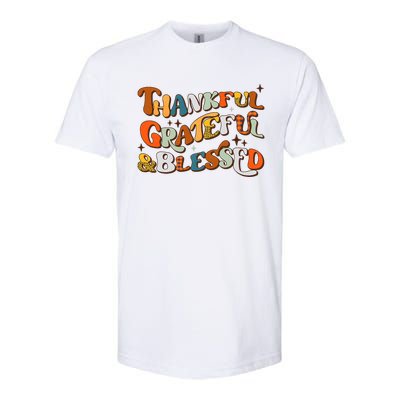 Thankful Grateful Blessed Leopard Pumpkin Fall Thanksgiving Softstyle CVC T-Shirt