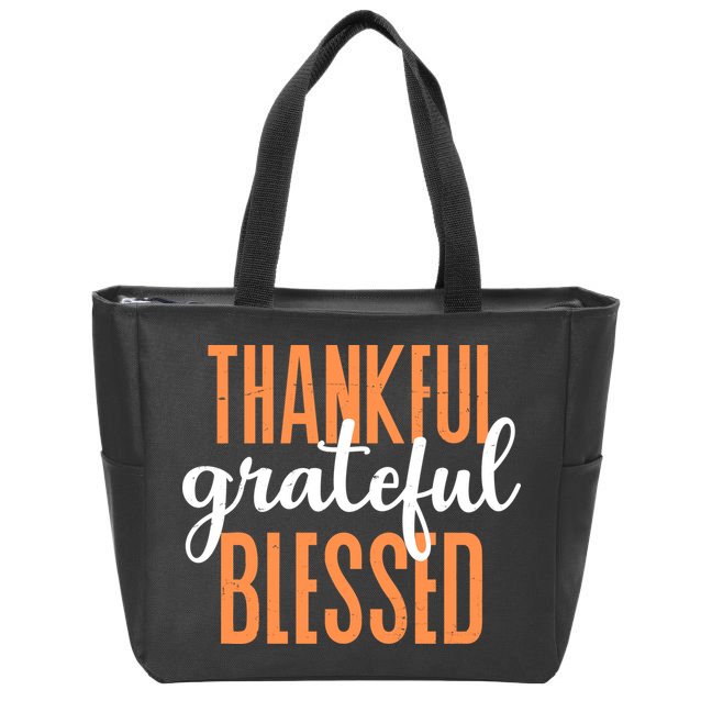 Thankful Grateful Blessed Vintage Thanksgiving Zip Tote Bag