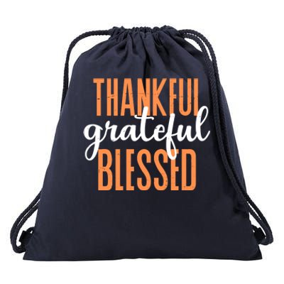 Thankful Grateful Blessed Vintage Thanksgiving Drawstring Bag