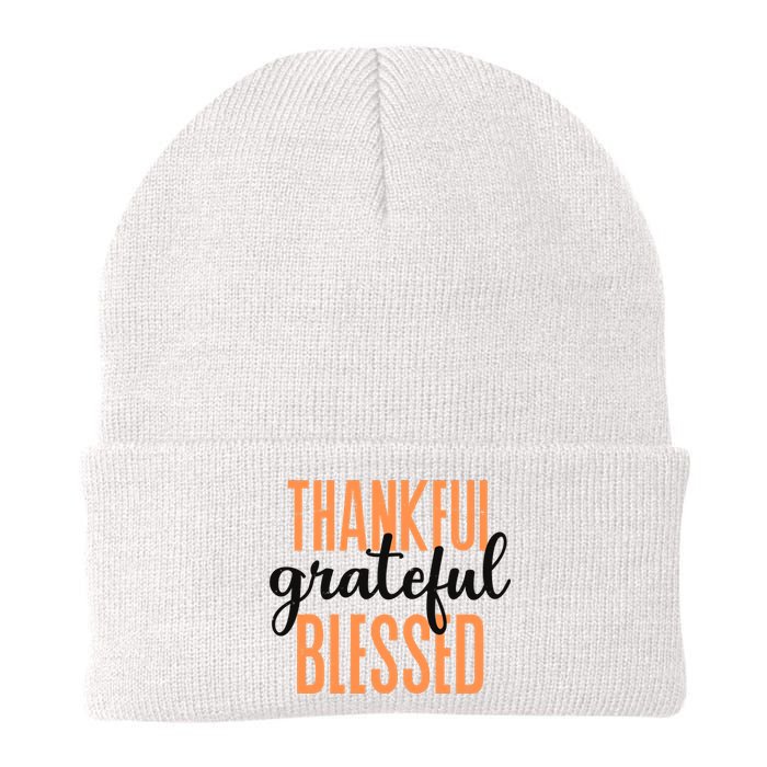 Thankful Grateful Blessed Vintage Thanksgiving Knit Cap Winter Beanie