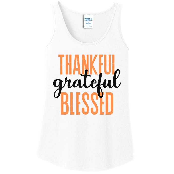 Thankful Grateful Blessed Vintage Thanksgiving Ladies Essential Tank