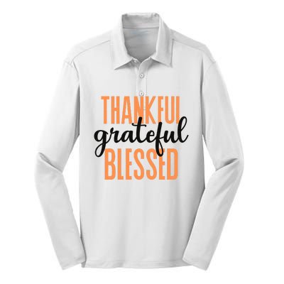 Thankful Grateful Blessed Vintage Thanksgiving Silk Touch Performance Long Sleeve Polo