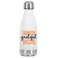 Thankful Grateful Blessed Vintage Thanksgiving Stainless Steel Insulated Water Bottle