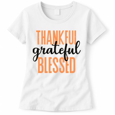 Thankful Grateful Blessed Vintage Thanksgiving Womens T-Shirt