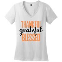 Thankful Grateful Blessed Vintage Thanksgiving Women's V-Neck T-Shirt