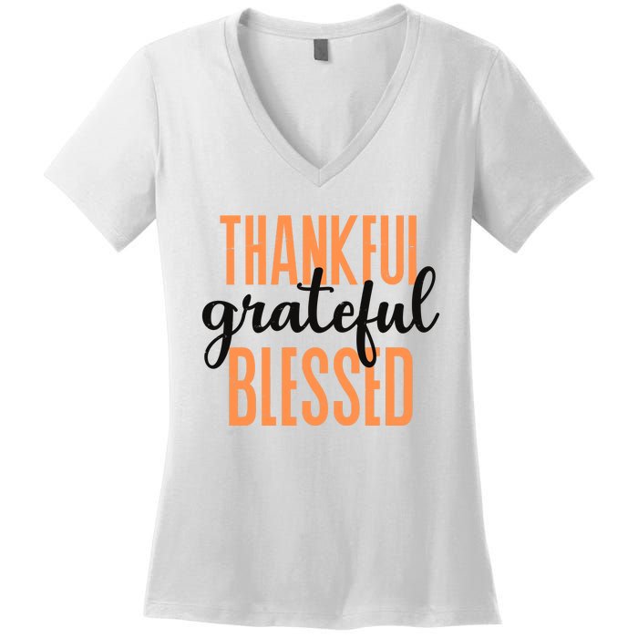 Thankful Grateful Blessed Vintage Thanksgiving Women's V-Neck T-Shirt