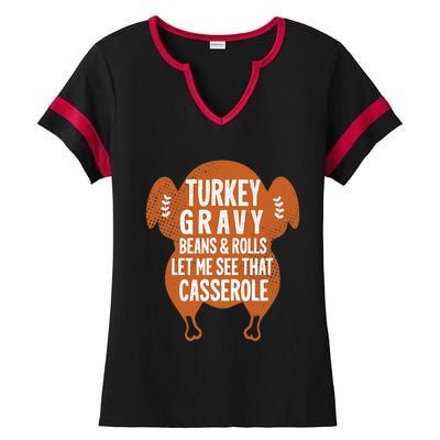 Turkey Gravy Beans And Rolls FunnyThanksgiving Ladies Halftime Notch Neck Tee