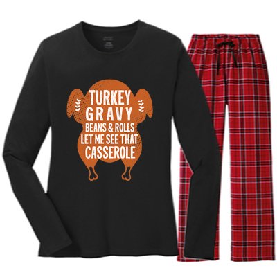 Turkey Gravy Beans And Rolls FunnyThanksgiving Women's Long Sleeve Flannel Pajama Set 