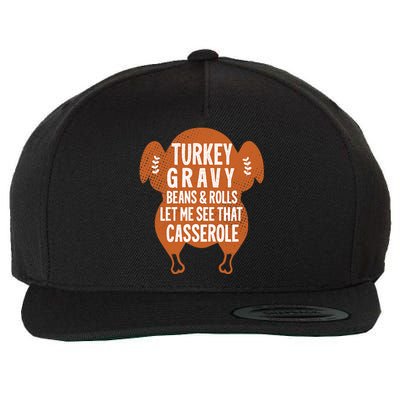 Turkey Gravy Beans And Rolls FunnyThanksgiving Wool Snapback Cap