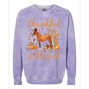 Thankful Grateful Blessed Horse Thanskgiving Matching Colorblast Crewneck Sweatshirt