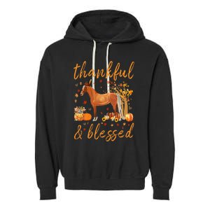 Thankful Grateful Blessed Horse Thanskgiving Matching Garment-Dyed Fleece Hoodie