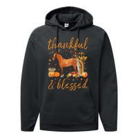 Thankful Grateful Blessed Horse Thanskgiving Matching Performance Fleece Hoodie