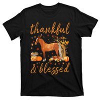 Thankful Grateful Blessed Horse Thanskgiving Matching T-Shirt