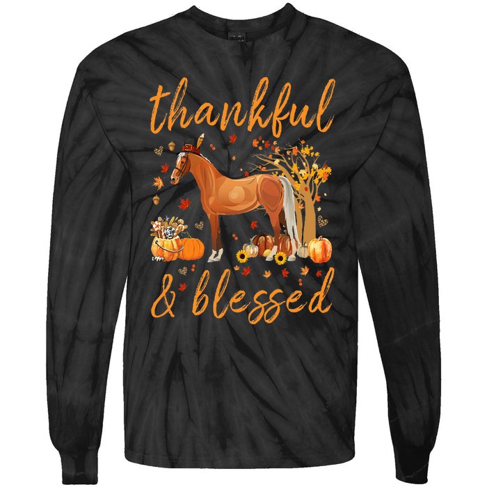 Thankful Grateful Blessed Horse Thanskgiving Matching Tie-Dye Long Sleeve Shirt