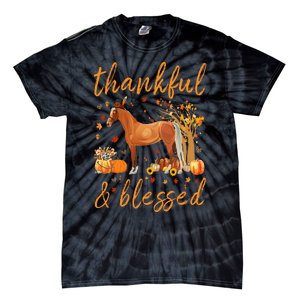 Thankful Grateful Blessed Horse Thanskgiving Matching Tie-Dye T-Shirt