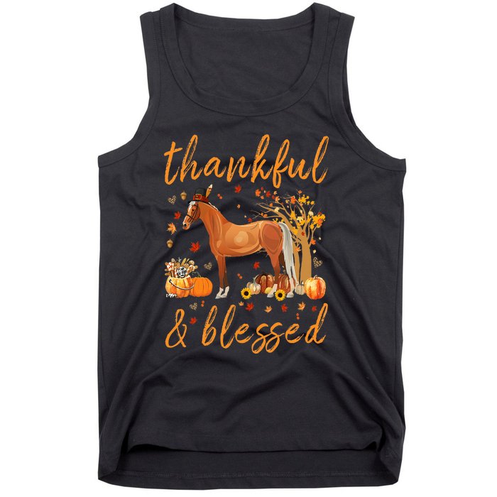 Thankful Grateful Blessed Horse Thanskgiving Matching Tank Top