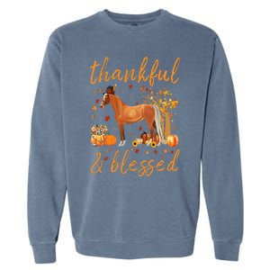 Thankful Grateful Blessed Horse Thanskgiving Matching Garment-Dyed Sweatshirt