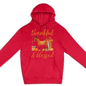 Thankful Grateful Blessed Horse Thanskgiving Matching Premium Pullover Hoodie