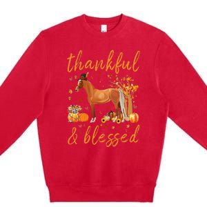 Thankful Grateful Blessed Horse Thanskgiving Matching Premium Crewneck Sweatshirt