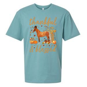 Thankful Grateful Blessed Horse Thanskgiving Matching Sueded Cloud Jersey T-Shirt