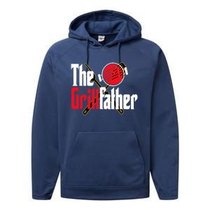 The Grillfather Bbq Grill Smoker Dad Grilling Barbecue Chef Funny Gift Performance Fleece Hoodie