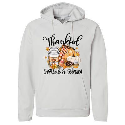 Thankful Grateful Blessed Fall Pumpkin Autumn Thanksgiving Performance Fleece Hoodie