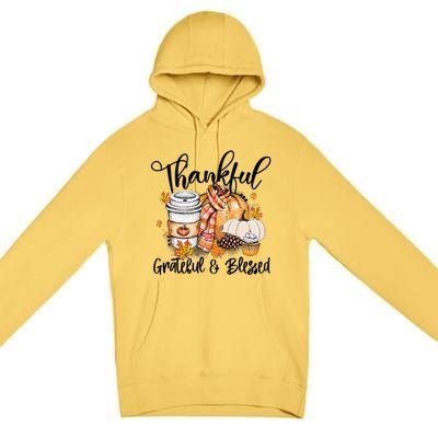 Thankful Grateful Blessed Fall Pumpkin Autumn Thanksgiving Premium Pullover Hoodie