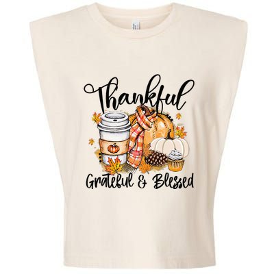 Thankful Grateful Blessed Fall Pumpkin Autumn Thanksgiving Garment-Dyed Women's Muscle Tee