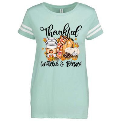 Thankful Grateful Blessed Fall Pumpkin Autumn Thanksgiving Enza Ladies Jersey Football T-Shirt