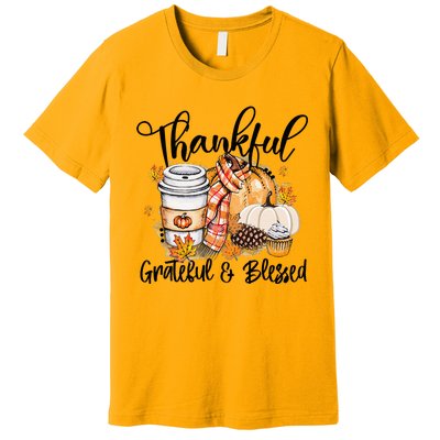 Thankful Grateful Blessed Fall Pumpkin Autumn Thanksgiving Premium T-Shirt