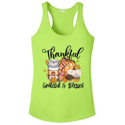 Thankful Grateful Blessed Fall Pumpkin Autumn Thanksgiving Ladies PosiCharge Competitor Racerback Tank